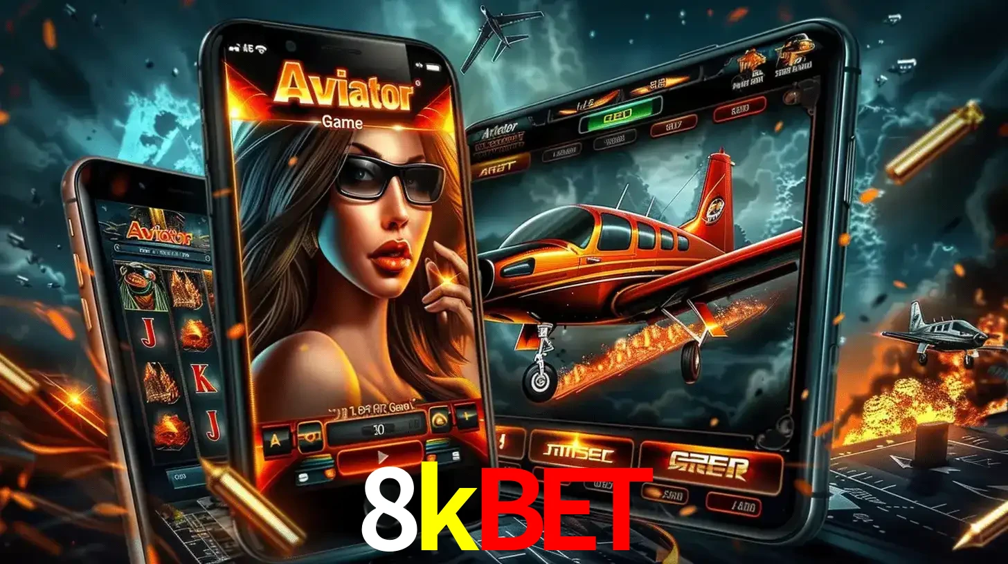 O popular jogo de apostas Aviator exibido em vários celulares e tablets, mostrando a interface emocionante e a ação de voo disponíveis para jogar agora no 8kbet.