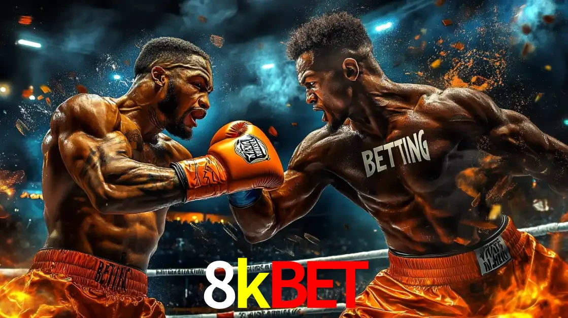 Dois boxeadores em uma luta intensa e explosiva, representando a adrenalina e as oportunidades de apostas em esportes de combate disponíveis na plataforma 8kbet.
