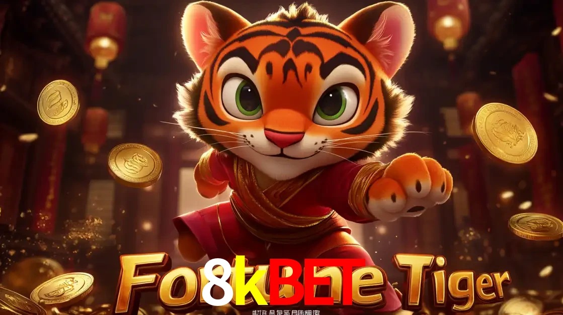 O carismático mascote do jogo de slot Fortune Tiger, um tigre fofo em pose de artes marciais, pronto para trazer sorte e multiplicadores de ganhos no cassino online 8kbet.