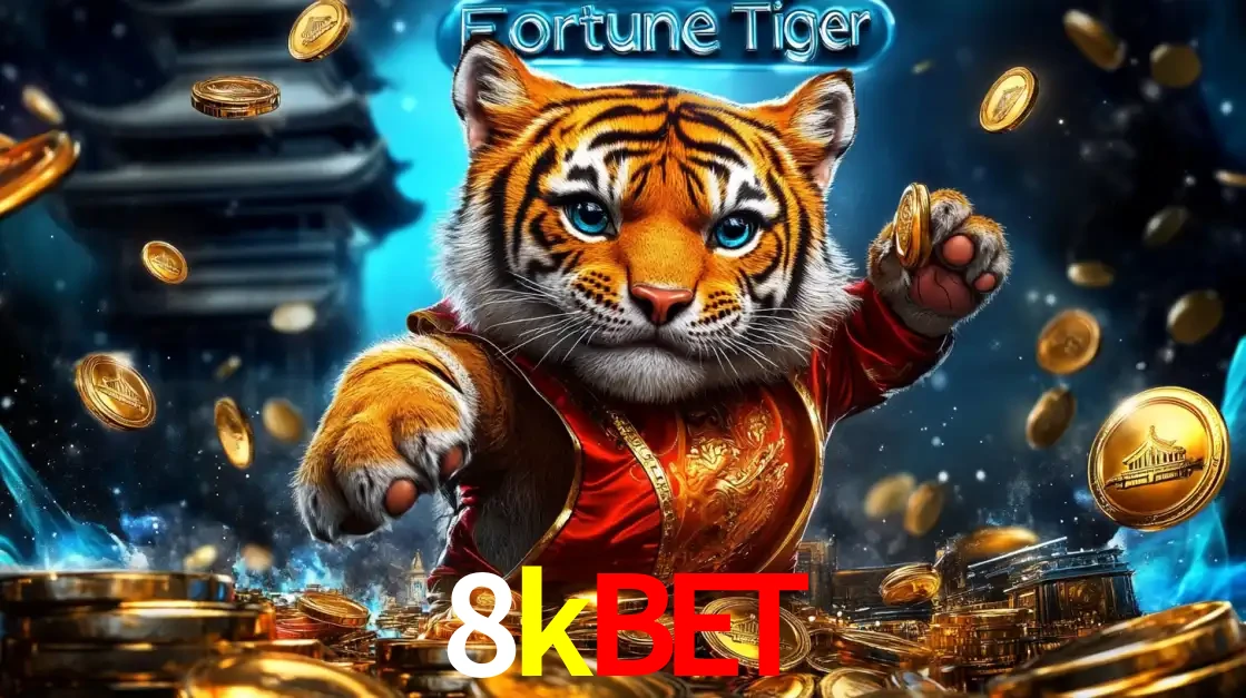 Imagem promocional do jogo de slot Fortune Tiger, com um tigre majestoso em traje tradicional cercado por uma fortuna em moedas de ouro, disponível agora no cassino 8kbet.